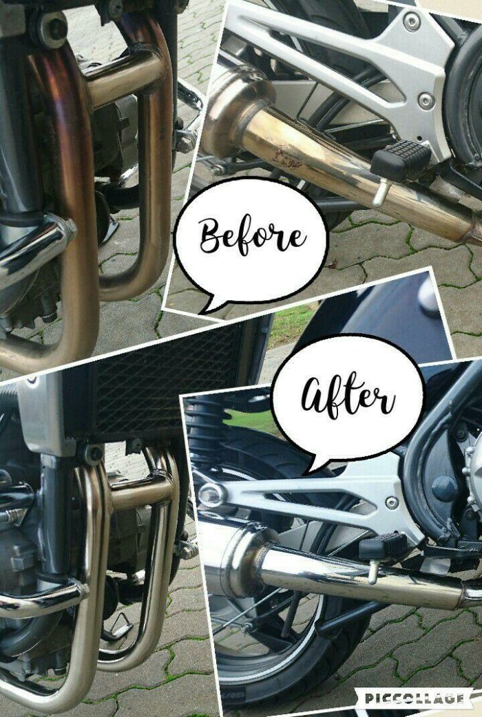 Před a po čištění Bluing Remover Autosol