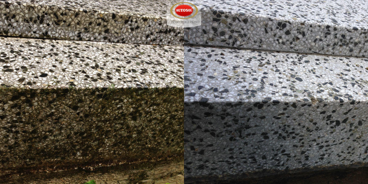 Čištění náhrobku před a po pomocí Marble & Granite Cleaner Autosol