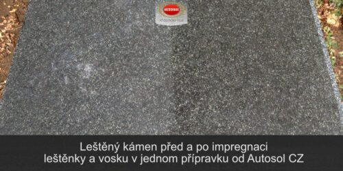 Leštěný kámen před a po impregnaci leštěnky a vosku v jednom přípravku od Autosol CZ