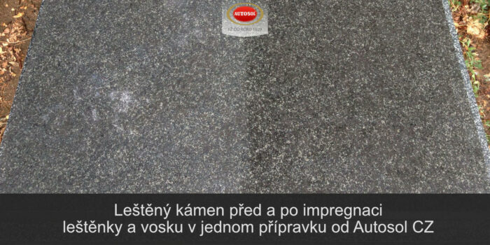 Leštěný kámen před a po impregnaci leštěnky a vosku v jednom přípravku od Autosol CZ